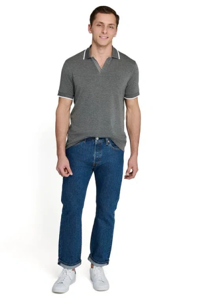 Construct Slim Fit Solid Johnny Collar Short Sleeve Polo In Gray