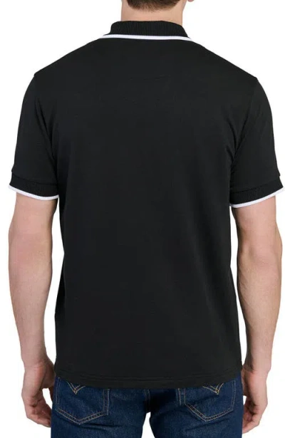 Construct Slim Fit Solid Johnny Collar Short Sleeve Polo In Black
