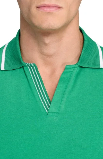Construct Slim Fit Solid Johnny Collar Short Sleeve Polo In Green