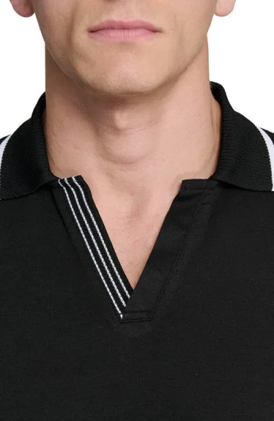 Construct Slim Fit Solid Johnny Collar Short Sleeve Polo In Black