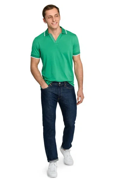 Construct Slim Fit Solid Johnny Collar Short Sleeve Polo In Green