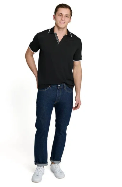 Construct Slim Fit Solid Johnny Collar Short Sleeve Polo In Black