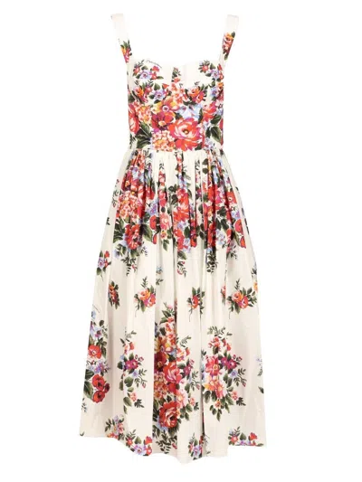 Dolce & Gabbana Cotton Dress With A Bouquet Of Flowers Print Dresses White In Multi