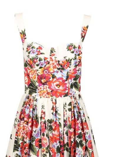 Dolce & Gabbana Cotton Dress With A Bouquet Of Flowers Print Dresses White In Multi