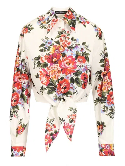 Dolce & Gabbana Cotton Shirt With A Bouquet Of Flowers Print Shirts White In Multi
