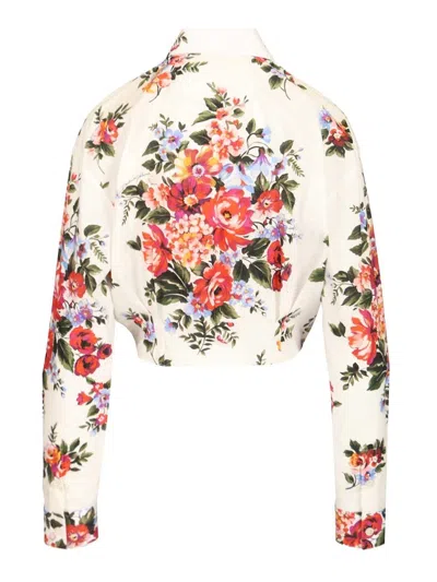 Dolce & Gabbana Cotton Shirt With A Bouquet Of Flowers Print Shirts White In Multi