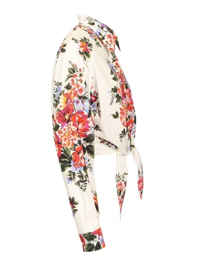 Dolce & Gabbana Cotton Shirt With A Bouquet Of Flowers Print Shirts White In Multi