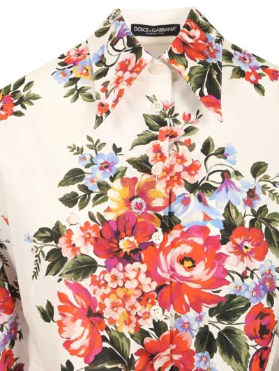 Dolce & Gabbana Cotton Shirt With A Bouquet Of Flowers Print Shirts White In Multi