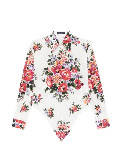 Dolce & Gabbana Cotton Shirt With A Bouquet Of Flowers Print Shirts White In Multi