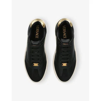 Versace Black Greca Court Faux-leather Sneakers In Black