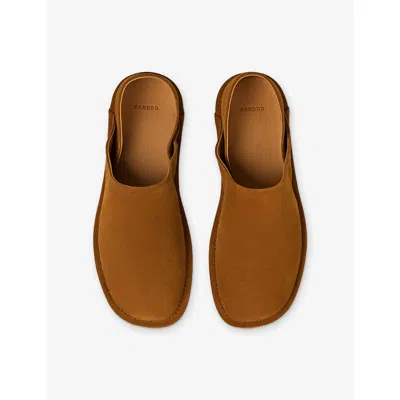 Sandro Split Leather Slippers In Brown