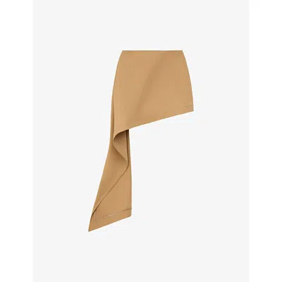 Loewe Womens Beige Draped-side Asymmetric-hem Cotton-blend Mini Skirt In Multi