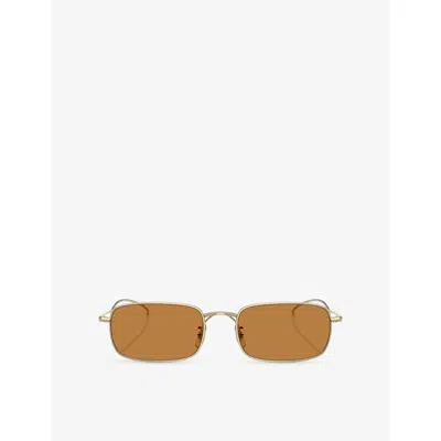 Oliver Peoples Womens Gold Ov1364st Rectangle-frame Metal Sunglasses In Gold