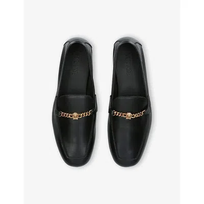 Versace Logo-embellished Leather Loafers In Black