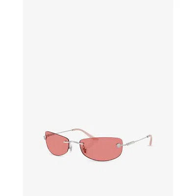 Versace Womens Silver Ve2279 Rectangular-frame Metal Sunglasses In Silver