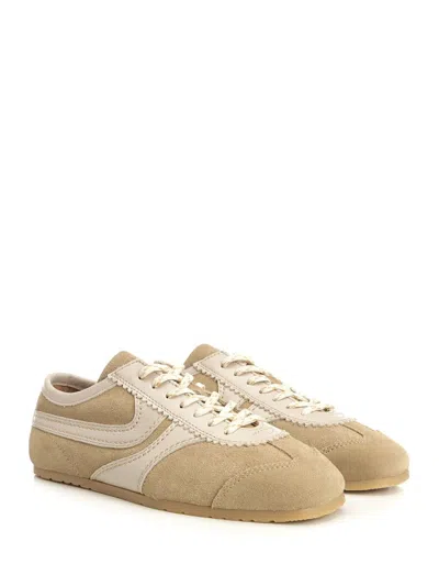 Dries Van Noten Women Beige Low-top Sneakers With Two-tone Lace-up In Suede Woman In White