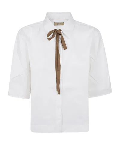 Herno Short Sleeve Shirt Collar Ribbon Detail In White