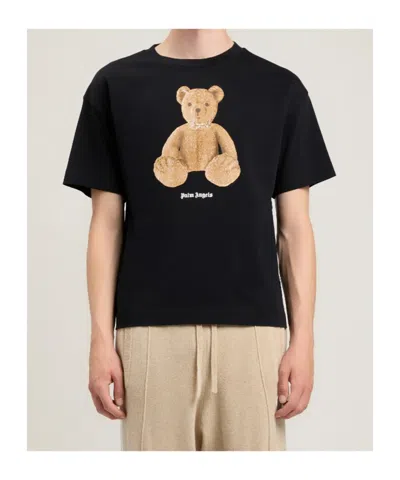 Palm Angels Cotton Crew Neck T Shirt Teddy Bear In Black