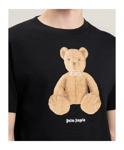 Palm Angels Cotton Crew Neck T Shirt Teddy Bear In Black