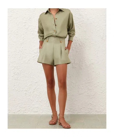 Zimmermann Luna Wool And Silk-blend Shorts In Green