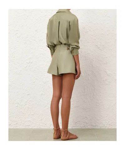 Zimmermann Luna Wool And Silk-blend Shorts In Green
