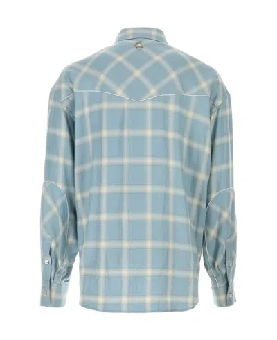 Wooyoungmi Embroidered Jersey Oversize Shirt Check Pattern In Blue