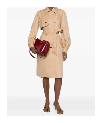 Twinset Double-breasted Belted Coat In Neutral