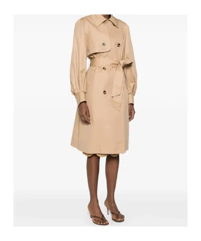 Twinset Double-breasted Belted Coat In Neutral
