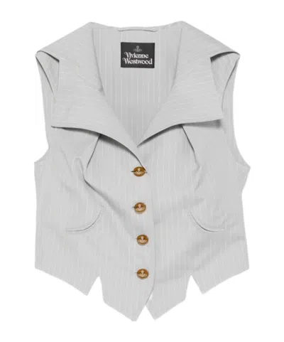 Vivienne Westwood Meryl Waistcoat Pinstripe Shirting Grey 46 Women In White