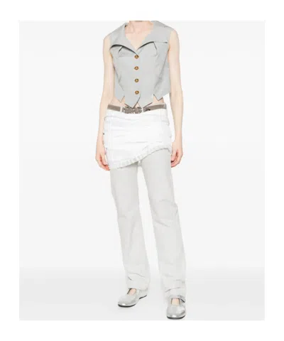 Vivienne Westwood Meryl Waistcoat Pinstripe Shirting Grey 46 Women In White