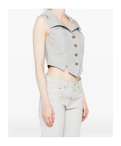 Vivienne Westwood Meryl Waistcoat Pinstripe Shirting Grey 46 Women In White