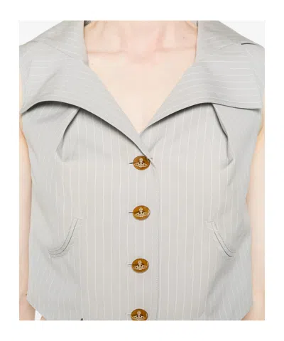 Vivienne Westwood Meryl Waistcoat Pinstripe Shirting Grey 46 Women In White