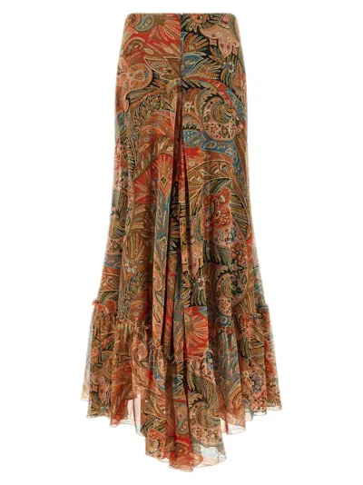 Etro Paisley Print Ruffle Silk Chiffon Maxi Skirt In Multi