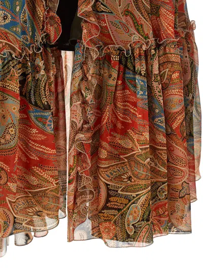 Etro Paisley Print Ruffle Silk Chiffon Maxi Skirt In Multi