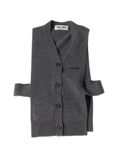 Miu Miu Knitwear Top Sleeveless Ribbed Hem Pockets In Gray