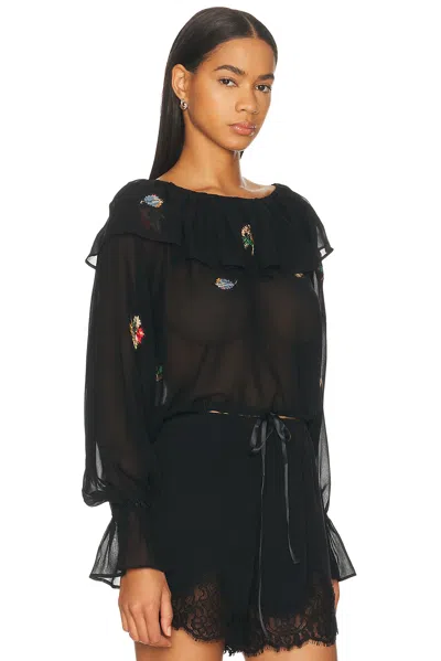 Bode Flower Toss Blouse In Black
