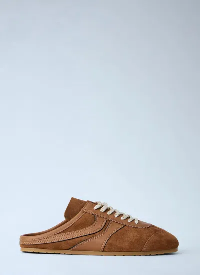 Dries Van Noten Suede Mules Rubber Sole Stitch Detailing In Brown