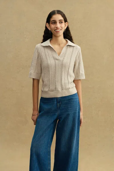 A Days March Lessing Pointelle Open Collar Polo In Sand