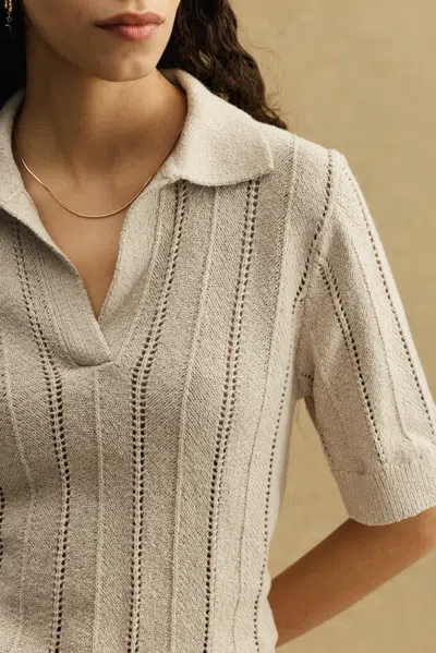 A Days March Lessing Pointelle Open Collar Polo In Sand