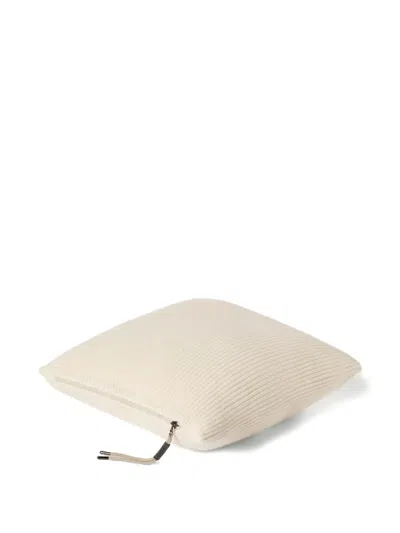 Brunello Cucinelli Cashmere English Rib Knit Cushion With Shiny Zipper Pull In Neutral