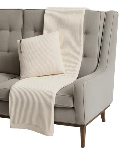 Brunello Cucinelli Cashmere English Rib Knit Cushion With Shiny Zipper Pull In Neutral