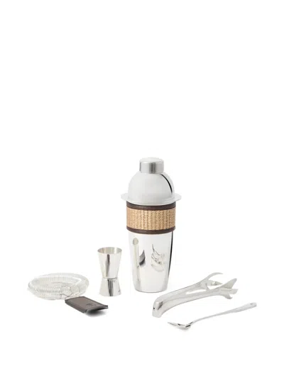 Brunello Cucinelli Silver-plated Steel And Techno Raffia Cocktail Set In Silver