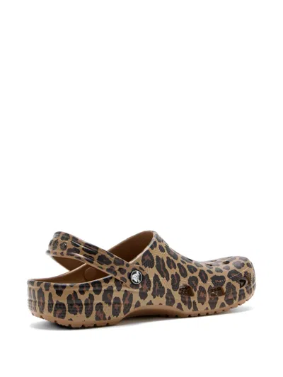 Crocs Leopard Print Slides In Brown