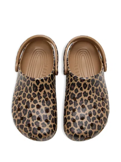 Crocs Leopard Print Slides In Brown