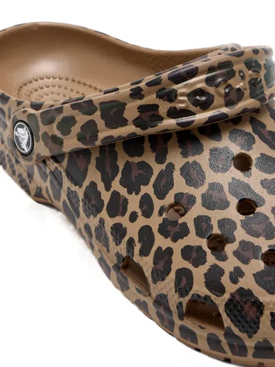 Crocs Leopard Print Slides In Brown