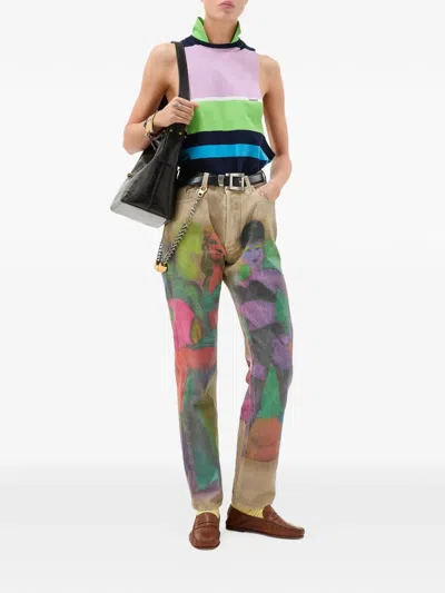 Versace Sleeveless Embroidered Striped Cotton T-shirt In Multi