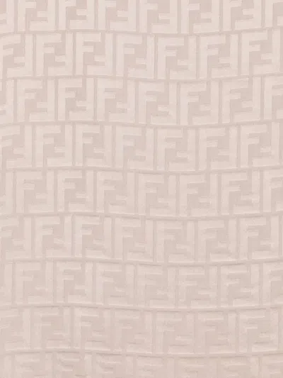 Fendi Ff Silk Rectangular Stole Frayed Edges In Neutral