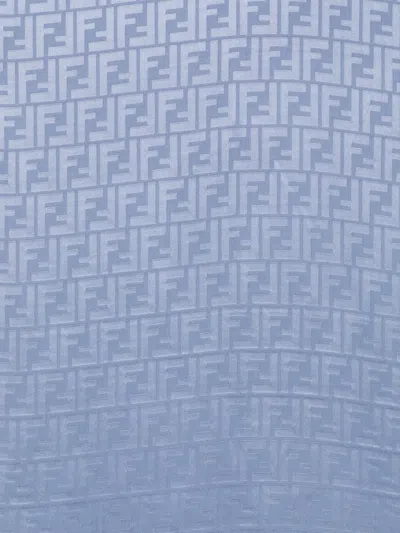 Fendi Ff Silk Stole Rectangular Shape Frayed Edges In Blue