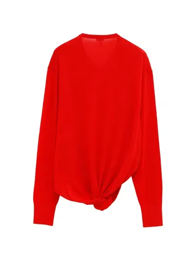 Loewe Asymmetric Draped Embroidered Wool-blend Sweater In Red