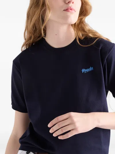 Prada Silk Crew-neck Sweater In Blue